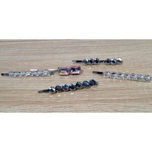 Rhinestone Hair Clip Lot Beaded Barrettes Silver Clear Pink Glam Sparkle